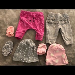 Carters beanies hand mittens & pants